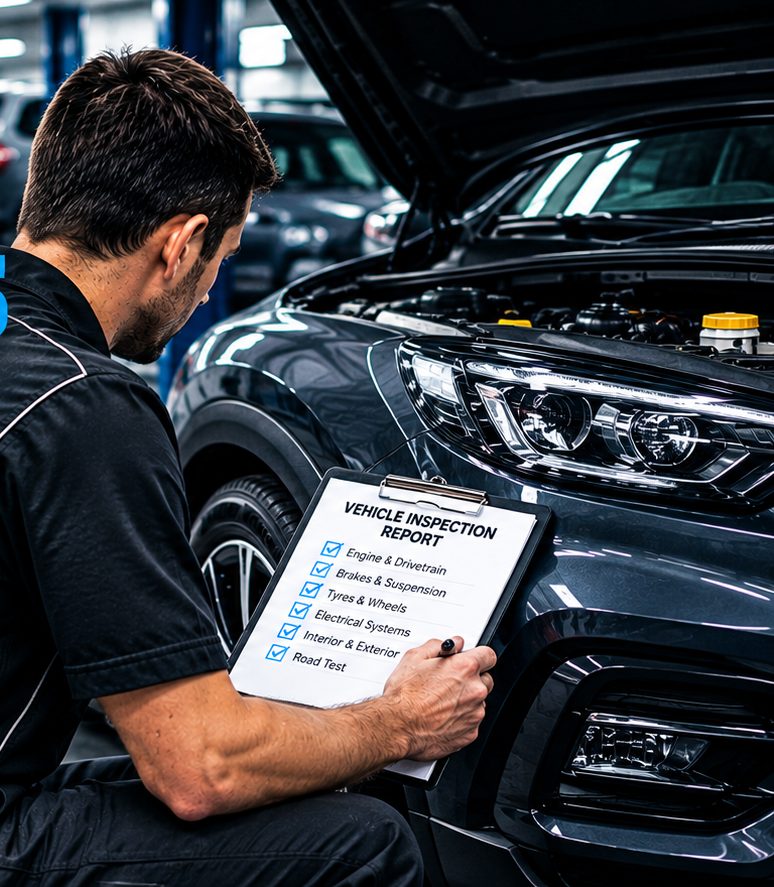Mechanic filling in a vehicle inspection report